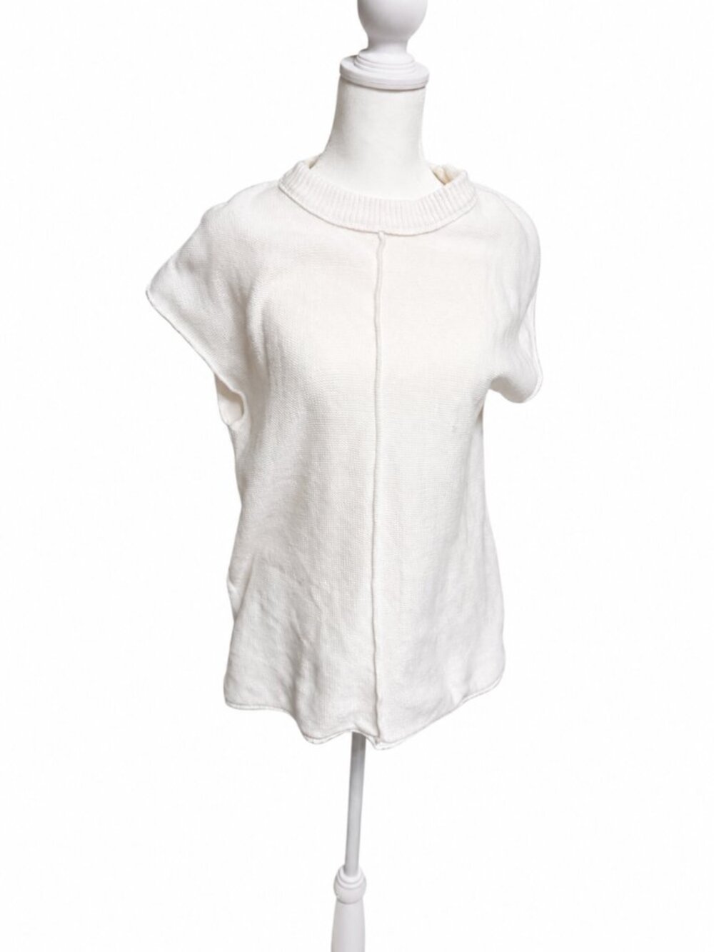 White 100% Cotton Textured Knit Top Size Medium